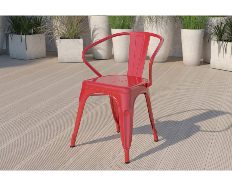 BLNK Luna Commercial Metal Indoor-Outdoor Chair with Arms - Red