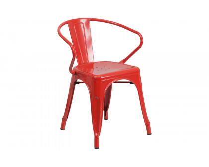 BLNK™ Luna Commercial Metal Indoor-Outdoor Chair with Arms - Red