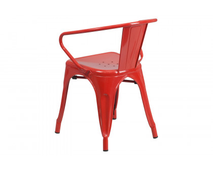 BLNK™ Luna Commercial Metal Indoor-Outdoor Chair with Arms - Red