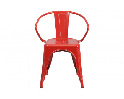 BLNK™ Luna Commercial Metal Indoor-Outdoor Chair with Arms - Red