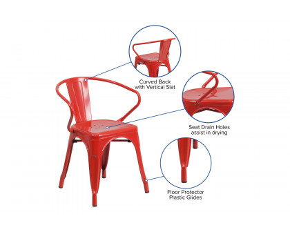 BLNK™ Luna Commercial Metal Indoor-Outdoor Chair with Arms - Red