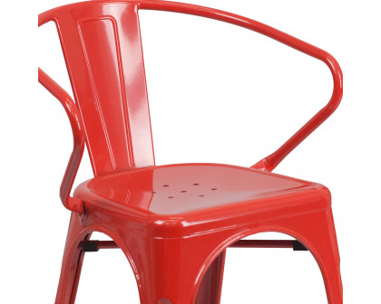 BLNK™ Luna Commercial Metal Indoor-Outdoor Chair with Arms - Red