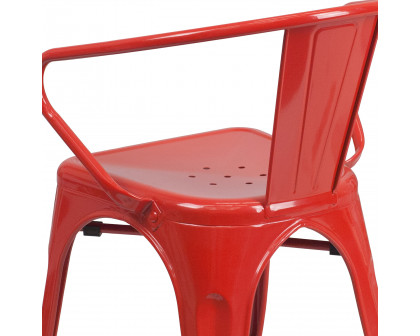 BLNK™ Luna Commercial Metal Indoor-Outdoor Chair with Arms - Red