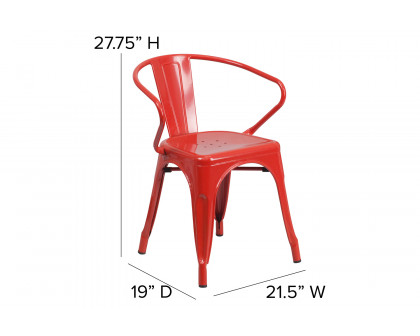 BLNK™ Luna Commercial Metal Indoor-Outdoor Chair with Arms - Red