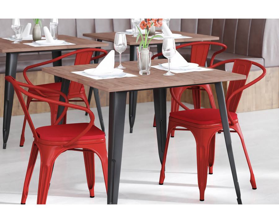 BLNK Luna Commercial Metal Indoor-Outdoor Chair with Arms with Red Poly Resin Wood Seat