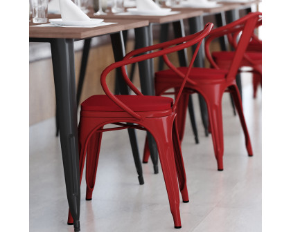 BLNK Luna Commercial Metal Indoor-Outdoor Chair with Arms with Red Poly Resin Wood Seat