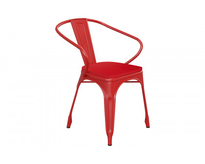 BLNK Luna Commercial Metal Indoor-Outdoor Chair with Arms with Red Poly Resin Wood Seat