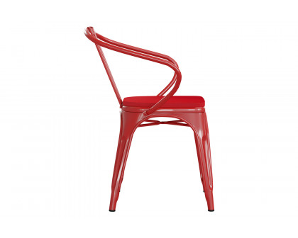 BLNK Luna Commercial Metal Indoor-Outdoor Chair with Arms with Red Poly Resin Wood Seat