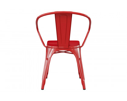 BLNK Luna Commercial Metal Indoor-Outdoor Chair with Arms with Red Poly Resin Wood Seat