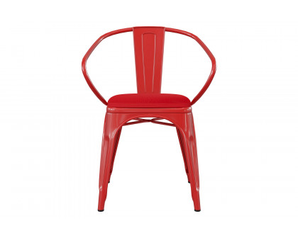 BLNK Luna Commercial Metal Indoor-Outdoor Chair with Arms with Red Poly Resin Wood Seat