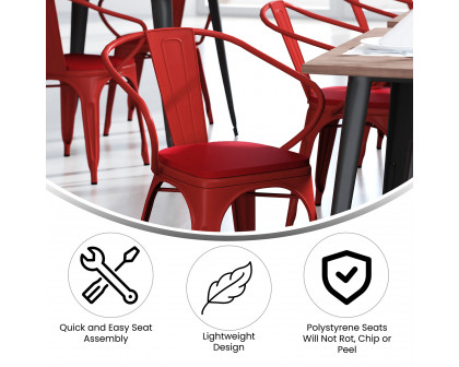 BLNK Luna Commercial Metal Indoor-Outdoor Chair with Arms with Red Poly Resin Wood Seat