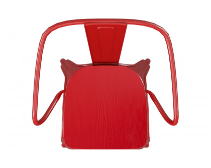 BLNK Luna Commercial Metal Indoor-Outdoor Chair with Arms with Red Poly Resin Wood Seat