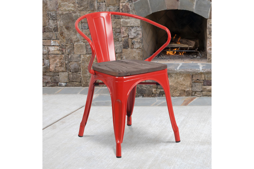 BLNK™ Luna Metal Chair with Wood Seat and Arms - Red