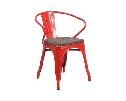 BLNK™ Luna Metal Chair with Wood Seat and Arms - Red