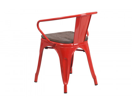 BLNK™ Luna Metal Chair with Wood Seat and Arms - Red