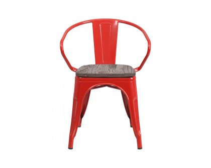 BLNK™ Luna Metal Chair with Wood Seat and Arms - Red