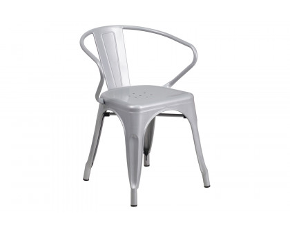 BLNK Luna Commercial Metal Indoor-Outdoor Chair with Arms - Silver