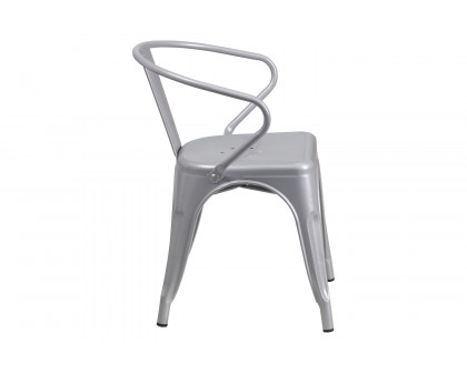 BLNK Luna Commercial Metal Indoor-Outdoor Chair with Arms - Silver