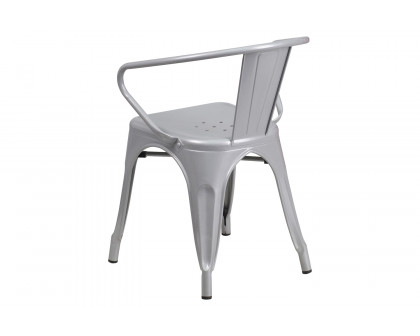 BLNK Luna Commercial Metal Indoor-Outdoor Chair with Arms - Silver