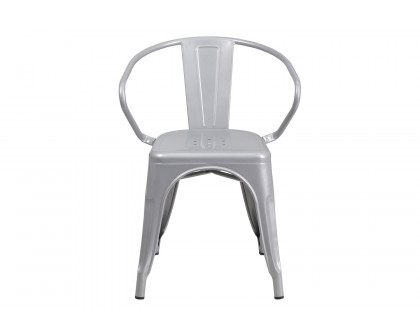 BLNK Luna Commercial Metal Indoor-Outdoor Chair with Arms - Silver