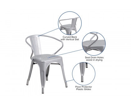 BLNK Luna Commercial Metal Indoor-Outdoor Chair with Arms - Silver