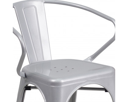 BLNK Luna Commercial Metal Indoor-Outdoor Chair with Arms - Silver