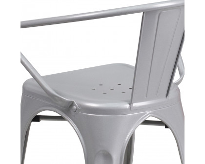 BLNK Luna Commercial Metal Indoor-Outdoor Chair with Arms - Silver