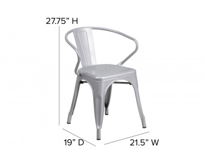 BLNK Luna Commercial Metal Indoor-Outdoor Chair with Arms - Silver