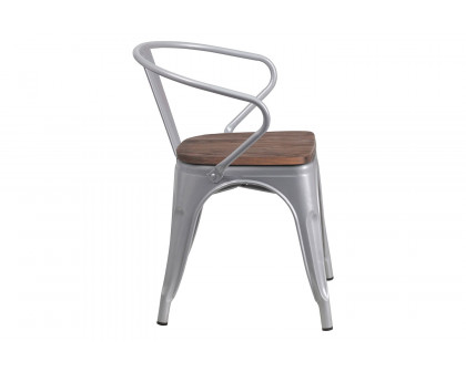 BLNK™ Luna Metal Chair with Wood Seat and Arms - Silver