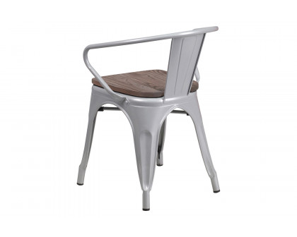 BLNK™ Luna Metal Chair with Wood Seat and Arms - Silver