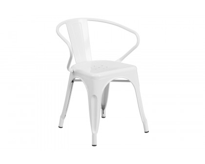 BLNK Luna Commercial Metal Indoor-Outdoor Chair with Arms - White