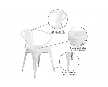 BLNK Luna Commercial Metal Indoor-Outdoor Chair with Arms - White