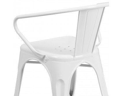 BLNK Luna Commercial Metal Indoor-Outdoor Chair with Arms - White