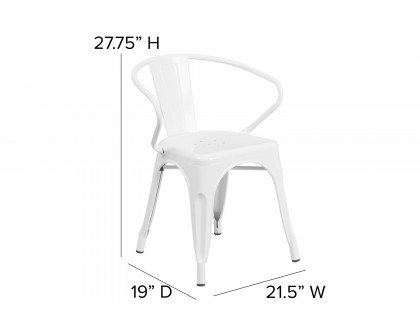 BLNK Luna Commercial Metal Indoor-Outdoor Chair with Arms - White