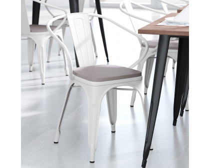 BLNK Luna Commercial Metal Indoor-Outdoor Chair with Arms with Gray Poly Resin Wood Seat