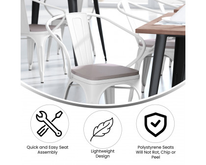 BLNK Luna Commercial Metal Indoor-Outdoor Chair with Arms with Gray Poly Resin Wood Seat - White