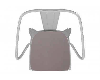 BLNK Luna Commercial Metal Indoor-Outdoor Chair with Arms with Gray Poly Resin Wood Seat - White