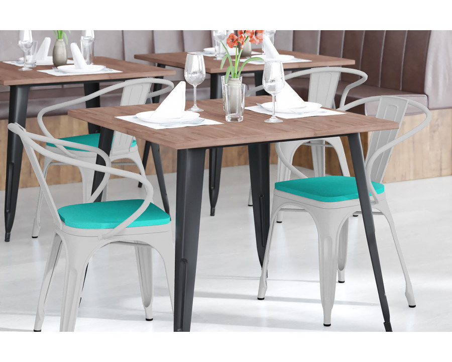 BLNK Luna Commercial Metal Indoor-Outdoor Chair with Arms with Mint Green Poly Resin Wood Seat