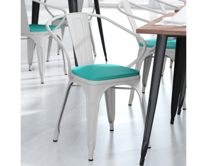 BLNK Luna Commercial Metal Indoor-Outdoor Chair with Arms with Mint Green Poly Resin Wood Seat