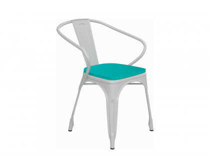 BLNK Luna Commercial Metal Indoor-Outdoor Chair with Arms with Mint Green Poly Resin Wood Seat