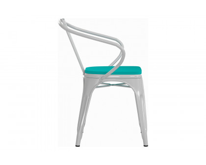 BLNK Luna Commercial Metal Indoor-Outdoor Chair with Arms with Mint Green Poly Resin Wood Seat