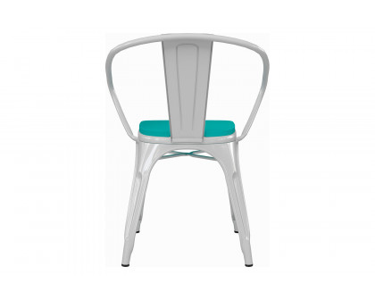 BLNK Luna Commercial Metal Indoor-Outdoor Chair with Arms with Mint Green Poly Resin Wood Seat