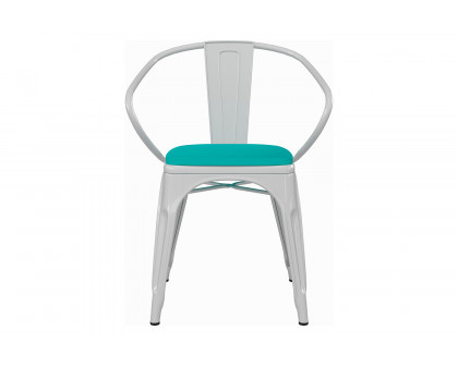 BLNK Luna Commercial Metal Indoor-Outdoor Chair with Arms with Mint Green Poly Resin Wood Seat