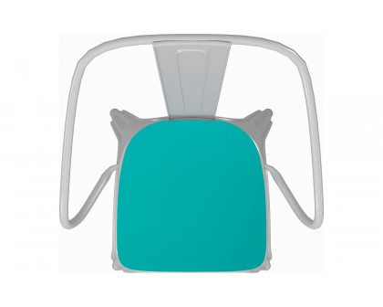 BLNK Luna Commercial Metal Indoor-Outdoor Chair with Arms with Mint Green Poly Resin Wood Seat