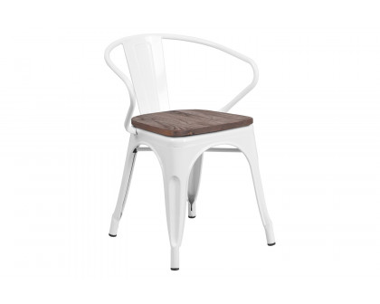 BLNK™ Luna Metal Chair with Wood Seat and Arms - White