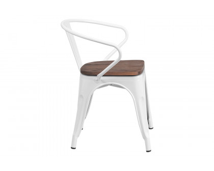 BLNK™ Luna Metal Chair with Wood Seat and Arms - White