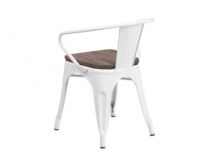 BLNK™ Luna Metal Chair with Wood Seat and Arms - White