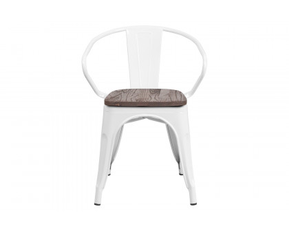 BLNK™ Luna Metal Chair with Wood Seat and Arms - White