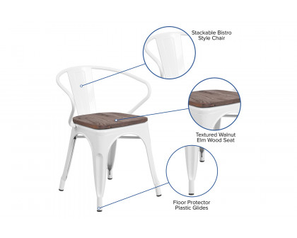 BLNK™ Luna Metal Chair with Wood Seat and Arms - White