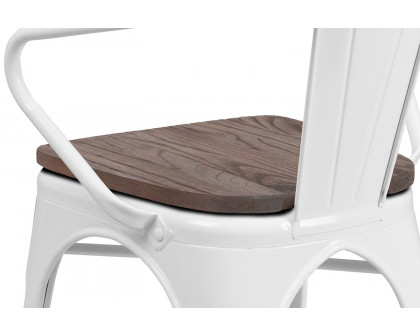 BLNK™ Luna Metal Chair with Wood Seat and Arms - White